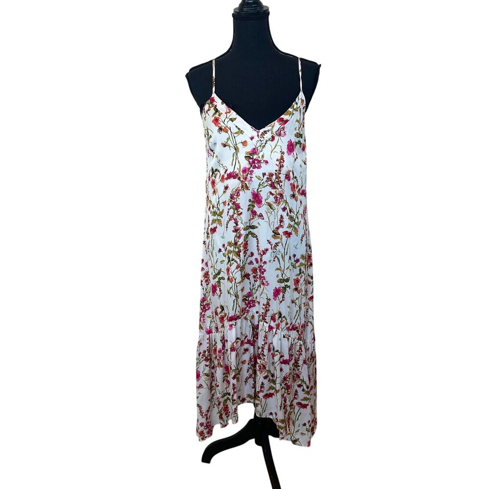 Great Jones White Floral Midi Slip Dress XXL Vacation Cottage Party Satin $300 - Picture 7 of 10